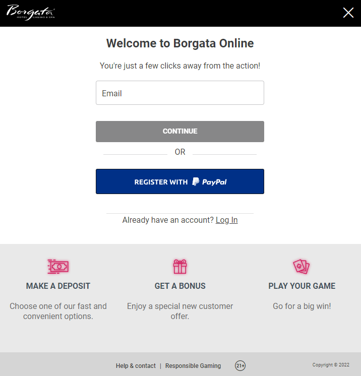 Borgata Casino sign-up page