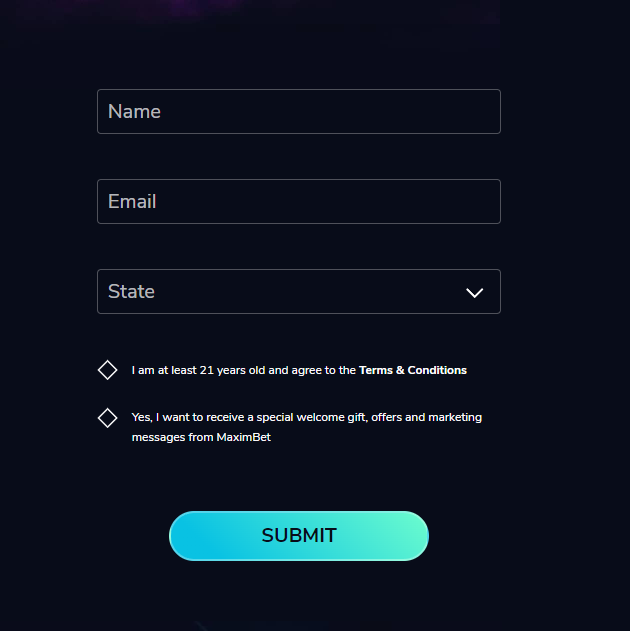 MaximBet Sign up Code Form