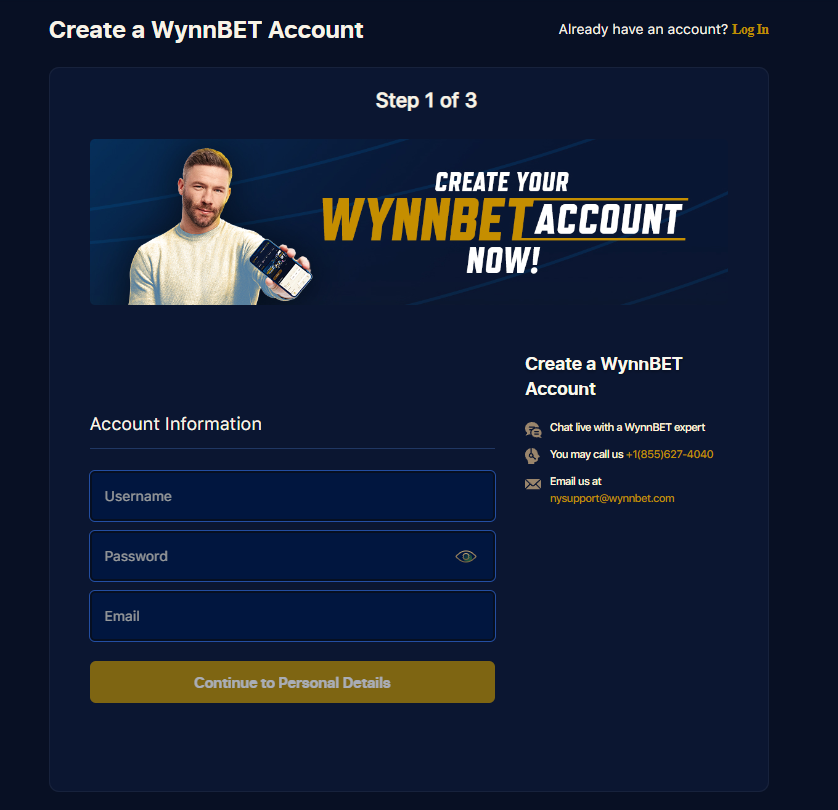 Wynnbet sign up form