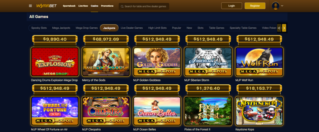 Wynnbet online casino games and features for NJ