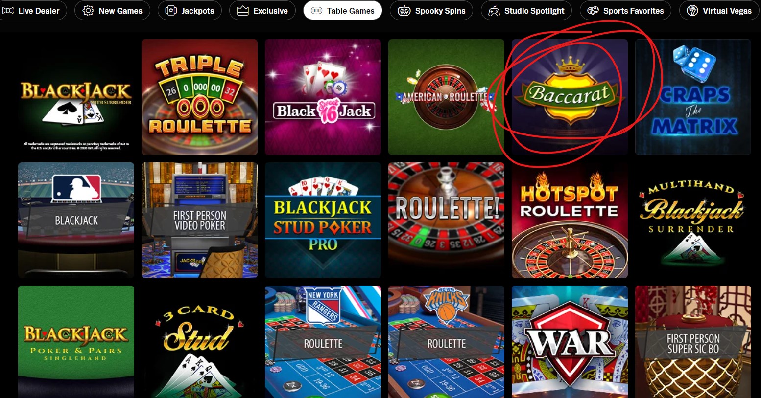 Baccarat online NJ casinos