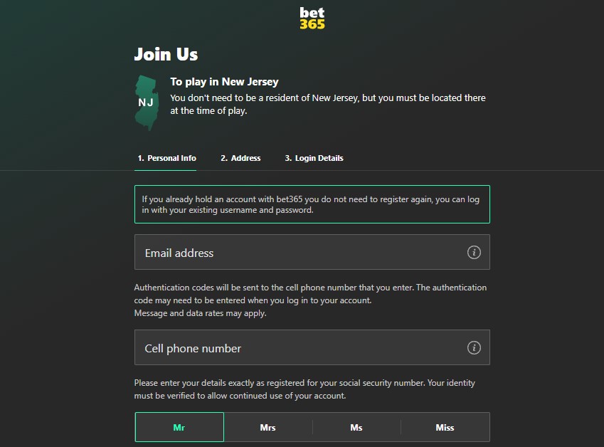 bet365 NJ app registration and bonuses