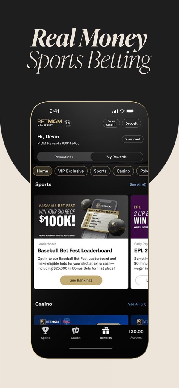 BetMGM Sportsbook NJ app on iPhone, App Store screenshot 1 of 6
